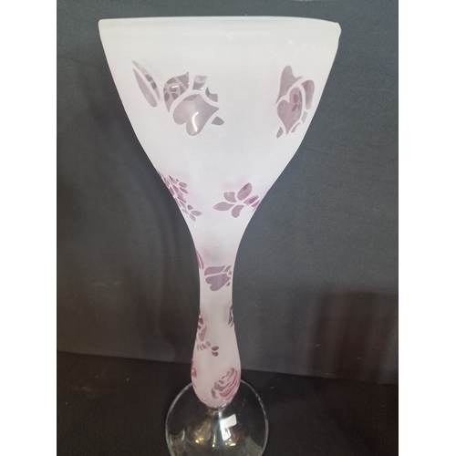 45 - A large Frosted and floral hand blown vase approximately 54cm H x 17cm D and Cylinder red and clear ... 