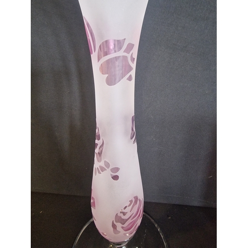 45 - A large Frosted and floral hand blown vase approximately 54cm H x 17cm D and Cylinder red and clear ... 