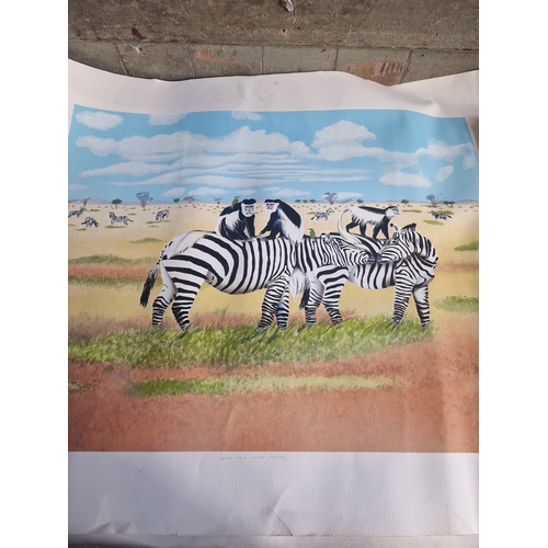 55 - Four original picture prints of 'Zebra and Monkey' signed and limited editions.  39/200, 24/200, 25/... 