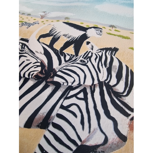 55 - Four original picture prints of 'Zebra and Monkey' signed and limited editions.  39/200, 24/200, 25/... 