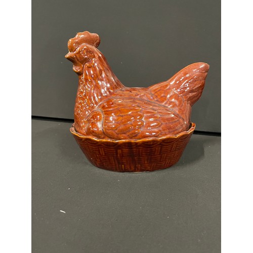 3 - Vintage Brown Glazed Chicken Terrine / Egg Keeper