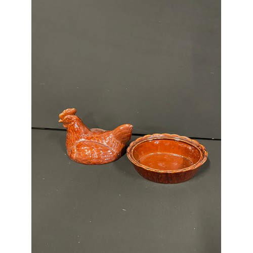 3 - Vintage Brown Glazed Chicken Terrine / Egg Keeper