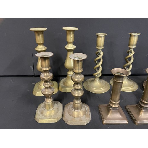 11 - 6 Pairs Of Antique & Vintage Brass Candlesticks