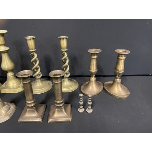 11 - 6 Pairs Of Antique & Vintage Brass Candlesticks