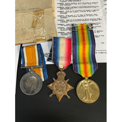 36 - 3 x World War 1 Officers Medals Leut Hubert Cardwell Aisworth From Darwen Royal Irish Reg 520 Includ... 