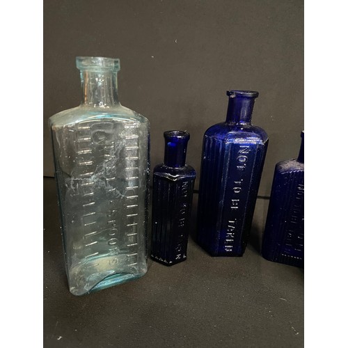 42 - Selection Of Vintage Medicine/Poison Bottles In Blue & Cobalt Blue