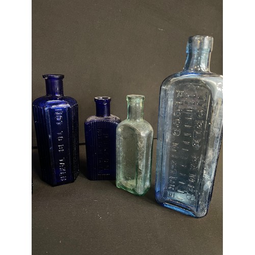 42 - Selection Of Vintage Medicine/Poison Bottles In Blue & Cobalt Blue