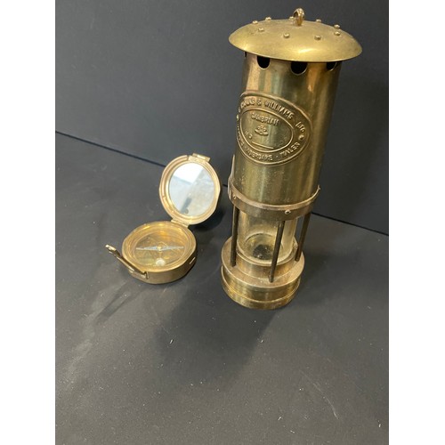 63 - Vintage Brass Miners Lamp & Vintage Stanly Brass Navigation Compass