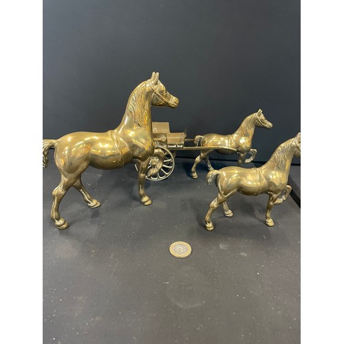 94 - 3 Heavy Vintage Brass Ornaments Of Horses