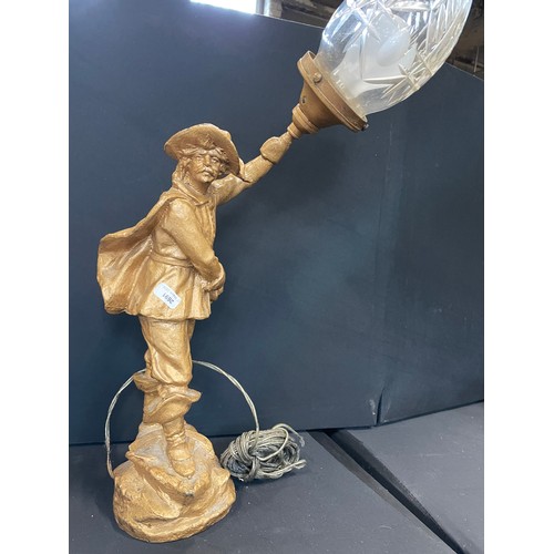 95 - Gilded Spelter Cavalier Lamp With Weighted Base