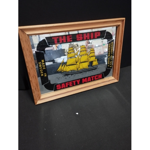 123 - Vintage The Ship Safety Matches Advertising Mirror and Matchbox with Matches. Mirror is Approx. 34 x... 