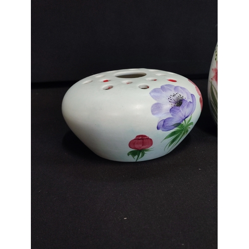 162 - Vintage E. Radford floral Vase with handle and Rose Bowl