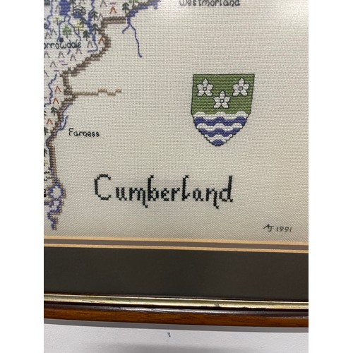 210 - Framed Hand Embroidered Map Of Cumbria