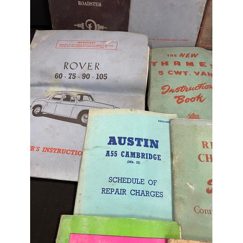 213 - Large Selection Of Vintage Vehicle Manuals Inc Austin A70-90, Hillman Minx, Rover 75, Tippin Delta D... 