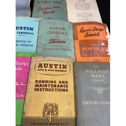 213 - Large Selection Of Vintage Vehicle Manuals Inc Austin A70-90, Hillman Minx, Rover 75, Tippin Delta D... 