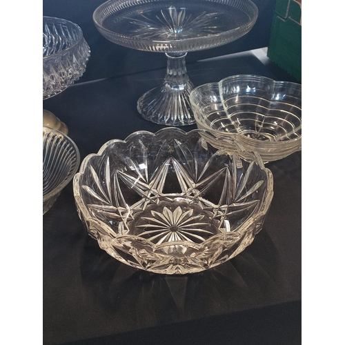 250 - Collection of pressed and cut glass bowls and cake stands