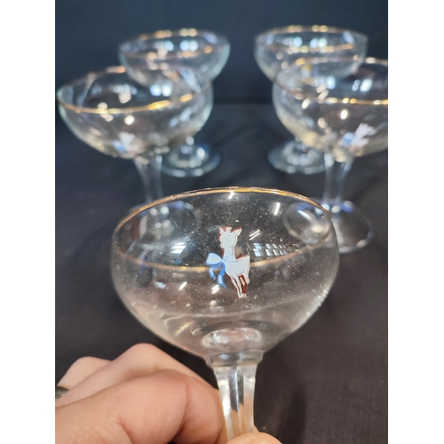 264 - 3 1950s and 2 1970s babycham glasses