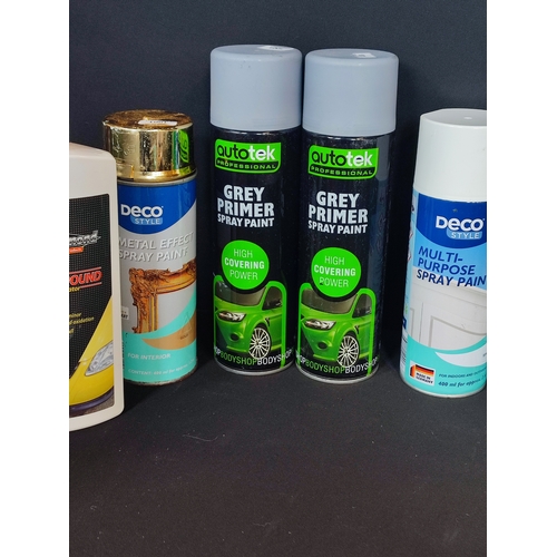 267 - Selection of spray paints, paint remover and paint renovator including grey primer autotek and Deco ... 