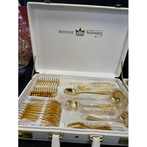 295 - Vintage Bestecke SBS Solingen Quality 23/24kt Gold Plated Cutlery Set (as New)