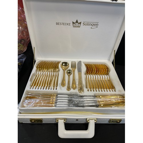 295 - Vintage Bestecke SBS Solingen Quality 23/24kt Gold Plated Cutlery Set (as New)