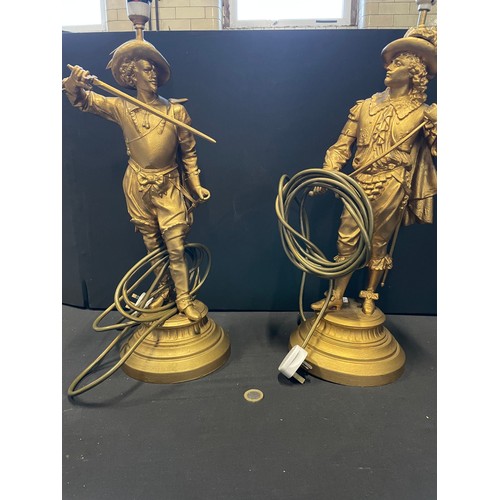 307 - Pair of Large Vintage Cast Spelter Gilt Cavalier Lamps