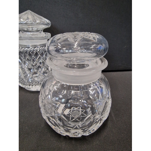 316 - Three cut glass cut glass lead crystal bom bom jars with lids.  Excellent condition