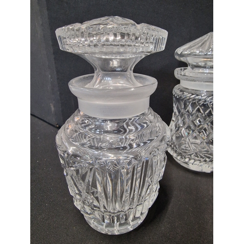 316 - Three cut glass cut glass lead crystal bom bom jars with lids.  Excellent condition