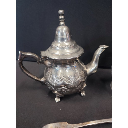 317 - Oriental Silver Plated Spice Pot, Silver plated Tea Spoon and Pewter Vase