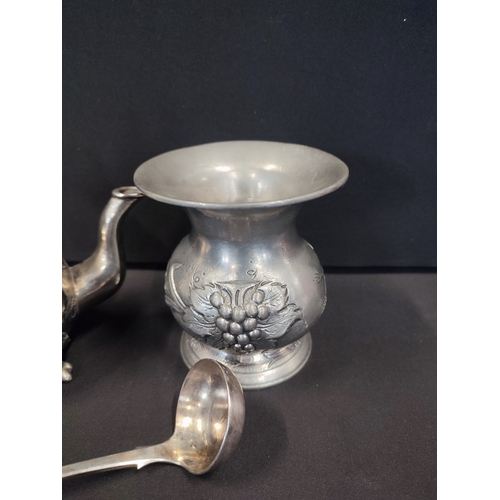 317 - Oriental Silver Plated Spice Pot, Silver plated Tea Spoon and Pewter Vase