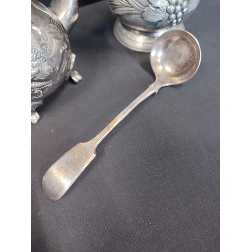 317 - Oriental Silver Plated Spice Pot, Silver plated Tea Spoon and Pewter Vase