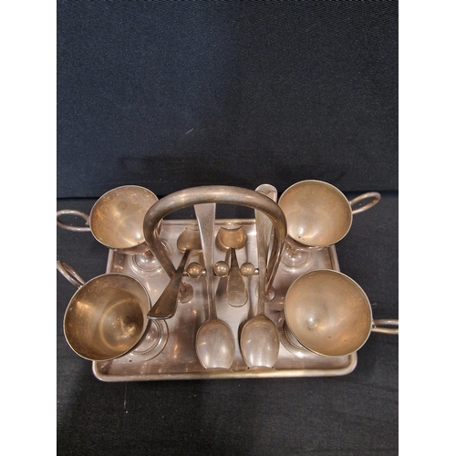 318 - Vintgae silver plate breakfast set - four egg cups and spoons