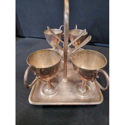 318 - Vintgae silver plate breakfast set - four egg cups and spoons