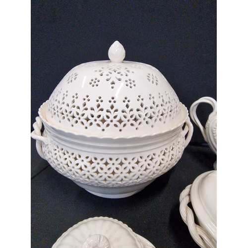 326 - A collection of vintage Royal Creamware fine china. Includes a large  melon tureen and lid, two serv... 