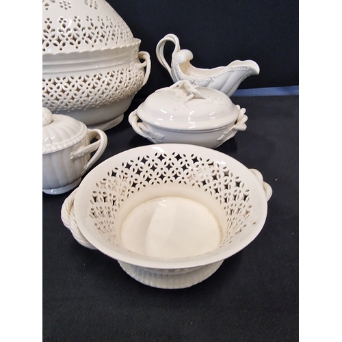 326 - A collection of vintage Royal Creamware fine china. Includes a large  melon tureen and lid, two serv... 