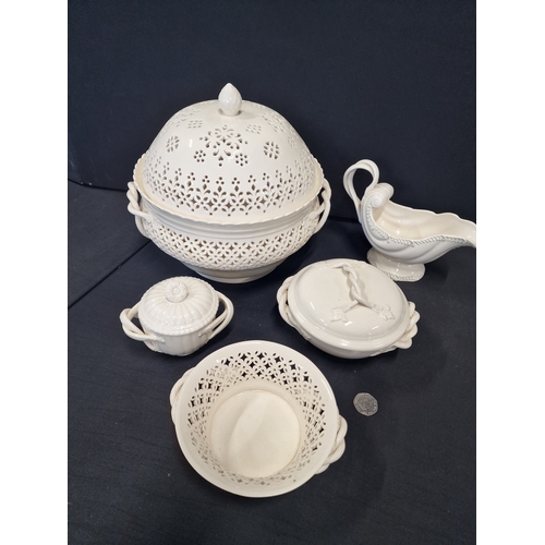 326 - A collection of vintage Royal Creamware fine china. Includes a large  melon tureen and lid, two serv... 