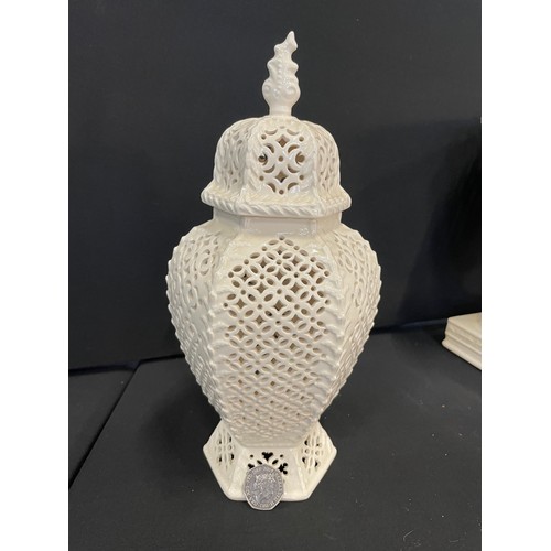 328 - Royal Creamware Masterpieces Vintage Hexagonal Reticulated Urn