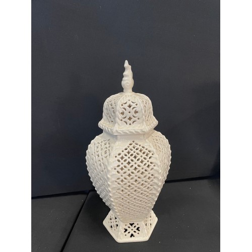 328 - Royal Creamware Masterpieces Vintage Hexagonal Reticulated Urn