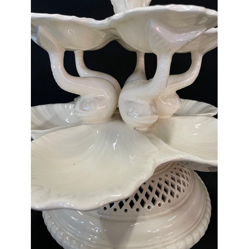 333 - Large 2 pc Royal Creamware Masterpieces Oyster Holder Table Centre Piece