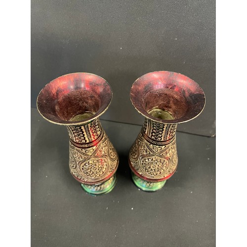 340 - 2 Highly Decorated Metal Vases