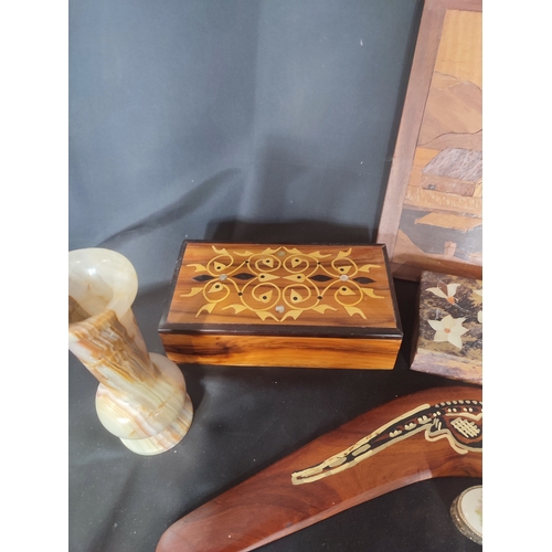 360 - Collection of trinket boxes, 2 wooden, 1 Indian Soapstone, 1 bone china and 1 metal. Together with a... 