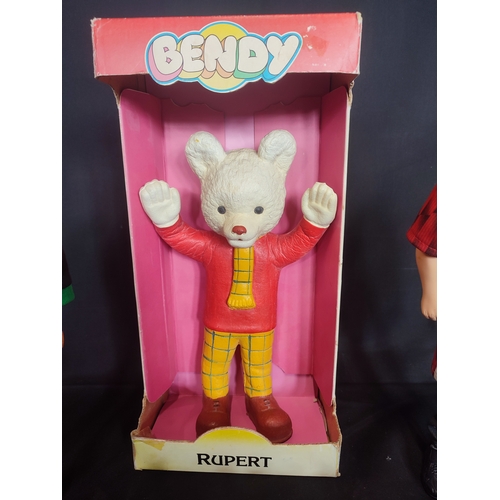 364 - 1960s Rupert the bear Bendy Rubber toy still in original box along with 2 1997 Manchester United Cor... 