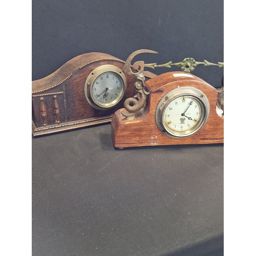 370 - Two unique design brass and wood SMITHS Mantel Clocks