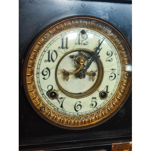 372 - 1880s Ansonia Slate and Marble Mantel Clock