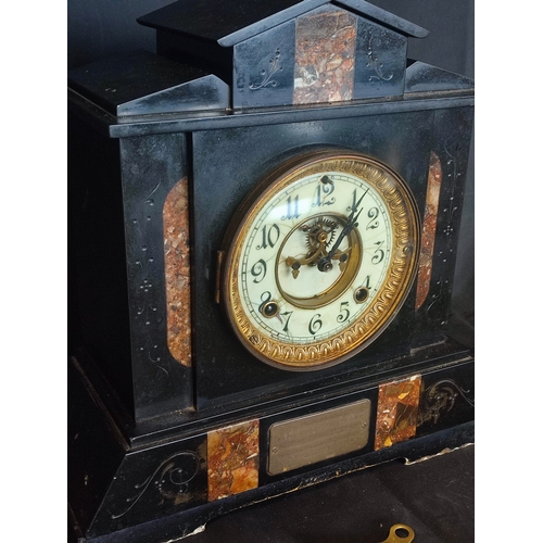 372 - 1880s Ansonia Slate and Marble Mantel Clock