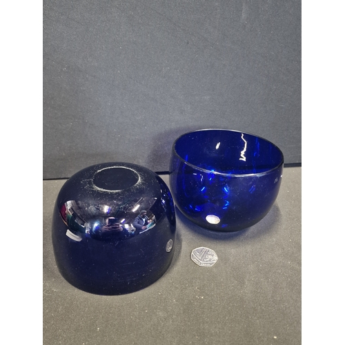 380 - Two antique Georgian Bristol Blue glass finger bowls