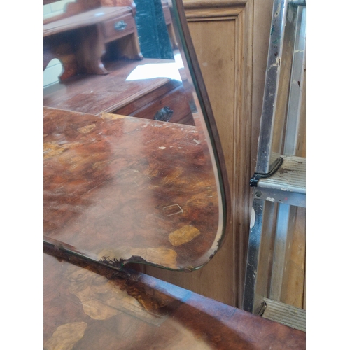 398 - Antique burr walnut dressing table with art deco frameless mirror