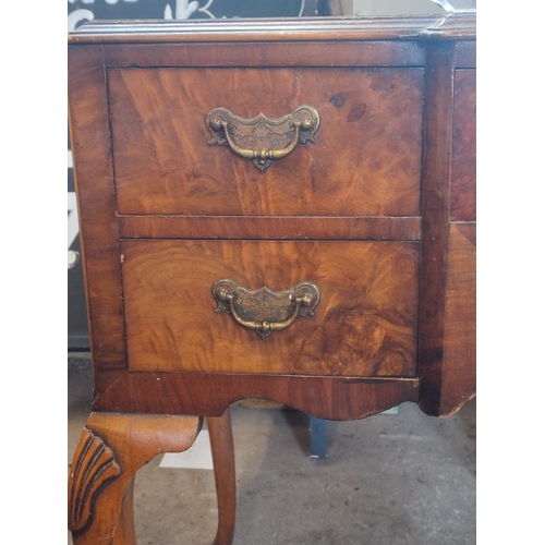 398 - Antique burr walnut dressing table with art deco frameless mirror