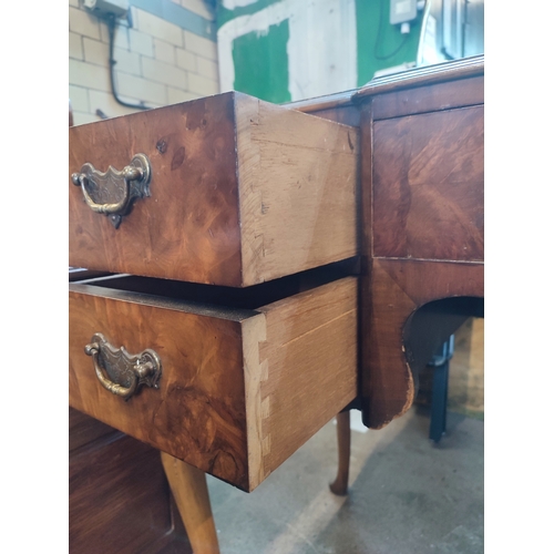 398 - Antique burr walnut dressing table with art deco frameless mirror