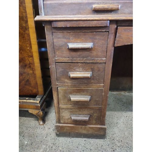 399 - Antique S Scroll roll top desk with 9 drawers