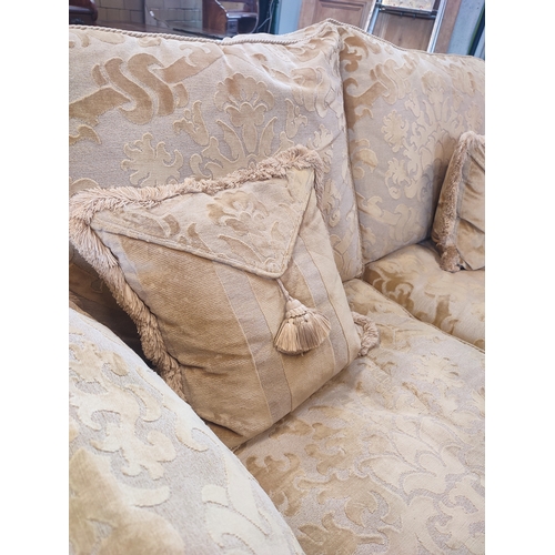 402 - 2 seater sofa with 2 matching chairs, great condition with throw cushions and arm protectors made wi... 